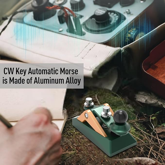 CW Morse Code Key - Pocket Morse Code Telegraph Key Aluminum Alloy Base Grey for Amateur Radio Ham Operators, Adjustable Tension(Green-09B)