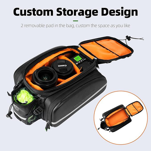 ROCKBROS Bike Rack Bag Trunk Waterproof Carbon Leather Bicycle Rear Seat Cargo Pack Pannier Handbag