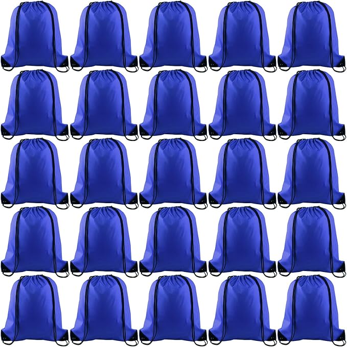 KUUQA 25Pcs Drawstring Backpack Bags String Backpack Sport Bag Sack Cinch Tote Gym Backpack Bulk for Gym Sport Traveling,Royal Blue