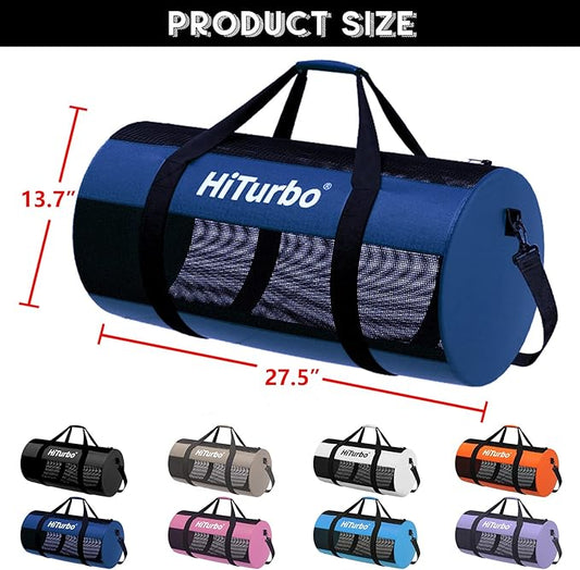 Hiturbo Mesh Dive Duffel Bag: Scuba Gear Bags for Diving, Snorkeling, Freediving and Swimming - 60L Travel Beach Pool Water Sports Equipment Bag with Shoulder Strap