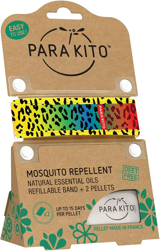 PARA'KITO Mosquito Insect & Bug Protection Wristband - Mosquito Stickers, Bug Spray Alternative - Summer Essentials, Beach Accessories, Hiking, Camping Essentials - w/Essential Oils (Leopard Yellow)