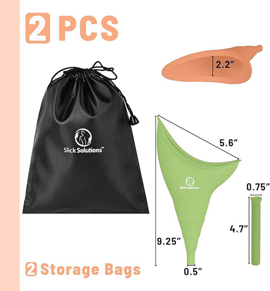 Slick- Female Urination Device, 2 pcs, Female Urinal, Urinal for Women, Pee Funnel for Women, Womens Pee Funnel, Portable Urinal for Women, Female Pee Funnel, Womens Urinal Funnel, Womens Urinal