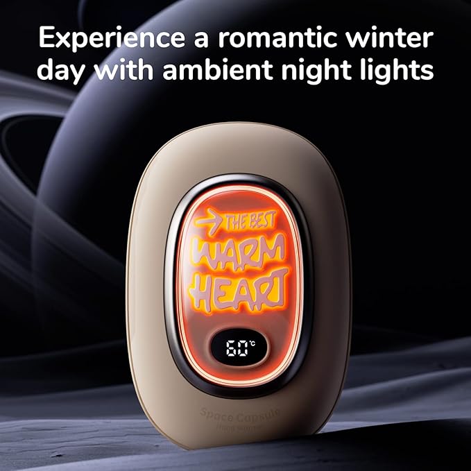 JISULIFE Hand Warmers Rechargeable, Space Capsule Light USB Handwarmer, 9000mAh Electric Hand Warmer Power Bank, 3 Heating Levels, Reusable Portable Hot Hands Heater for Hunting Golf Camping Gifts