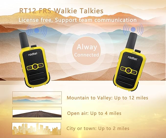 Radtel RT12 Rechargeable Walkie Talkies for Adults Long Range Handheld FRS Two Way Radio 16CH Handsfree VOX for Camping Hiking (4 Pack) (Yellow)