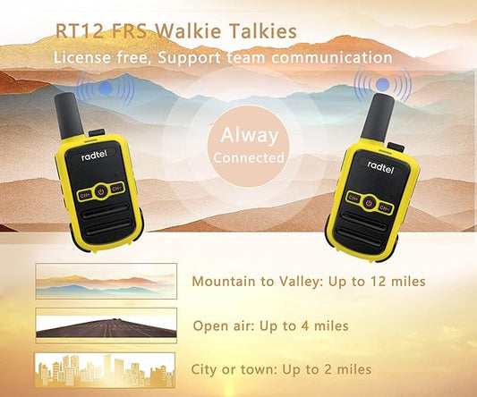 Radtel RT12 Rechargeable Walkie Talkies for Adults Long Range Handheld FRS Two Way Radio 16CH Handsfree VOX for Camping Hiking (4 Pack) (Yellow)