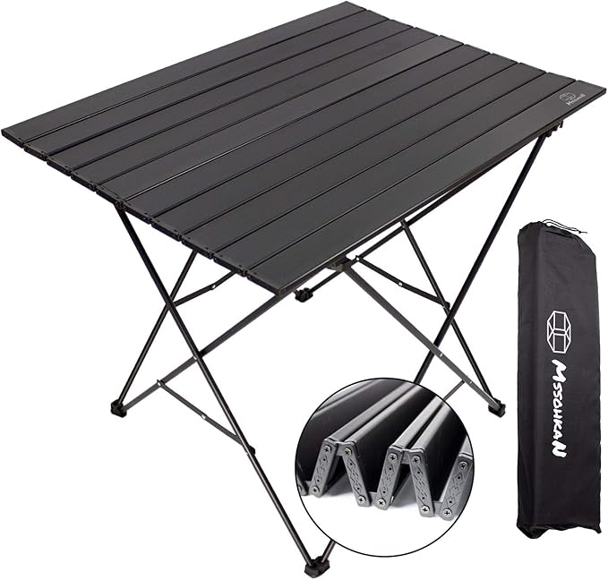 Camping Table Folding Portable Camp Side Table Aluminum Lightweight Carry Bag Beach Outdoor Hiking Picnics BBQ Cooking Dining Kitchen Black Large