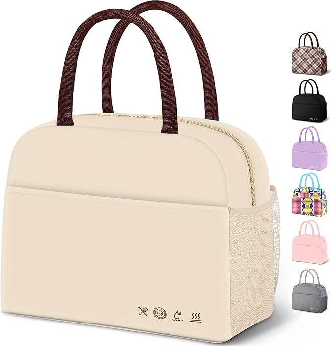 Lunch Bag Lunch Box for Women Men Reusable Insulated Lunch Tote Bag,Leakproof Thermal Cooler Sack Food Handbags Case High Capacity for Travel Work Picnic Beach,BEIGE