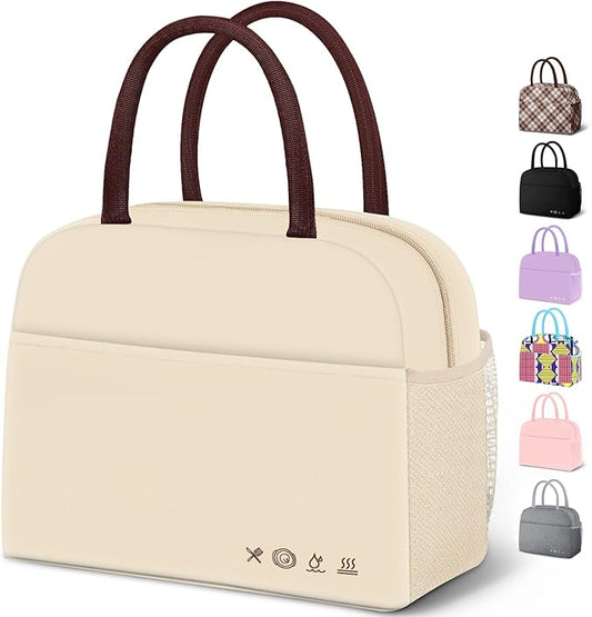 Lunch Bag Lunch Box for Women Men Reusable Insulated Lunch Tote Bag,Leakproof Thermal Cooler Sack Food Handbags Case High Capacity for Travel Work Picnic Beach,BEIGE