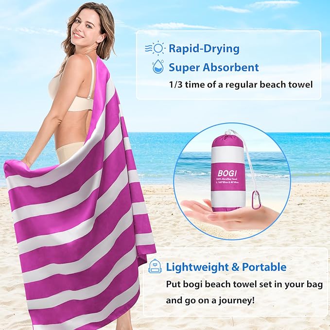 BOGI Microfiber Beach Towel Set,Quick Dry Beach Towel-(Size:L,XL)-Lightweight Absorbent Oversized Travel Towel,Sand Proof Compact Pool Towels for Travel Bath Beach Swim Gym Yoga