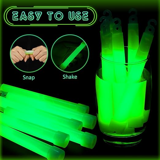 Sotiff Bright 6 Inch Large Glow Sticks Bulk Light Stick Green Emergency Glow in The Dark Sticks with 12 Hour Duration for Camping Hiking Outdoor Parties Activities Survival Storms Blackouts(96 Pcs)