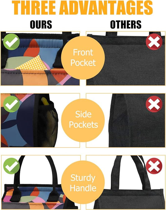Fmeida insulated Lunch Bag Women, Thermal Lunch Tote Bag, Reusable Lunch Box Bags for Women Lady | Front&Side&Inside Pockets, Small Colorful Circle