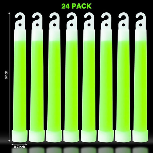 24 Pack Bright Glow Sticks Emergency Green Glow Sticks with 12 Hour Duration Chem Lights Sticks for Camping, Lights Parties, Emergency Light, Survival Kit, Blackout, Kids Activities