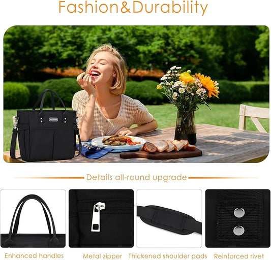 MAXTOP Lunch Bag Women for Work Insulated Thermal Lunch Box for Men with Wide-Open Pocket Reusable Leakproof Cooler Bags with Removable Shoulder Strap for Teacher Nurse Office Picnic Travel Black