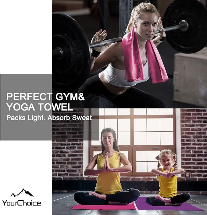 Your Choice 2 Pack Microfiber Travel Towel (60x30 and 12x24 inch), Quick Dry Towel for Beach Camping Gym Swimming Yoga and Sports, Super Absorbent, Lightweight and Ultra Compact (XLarge/Rose red)