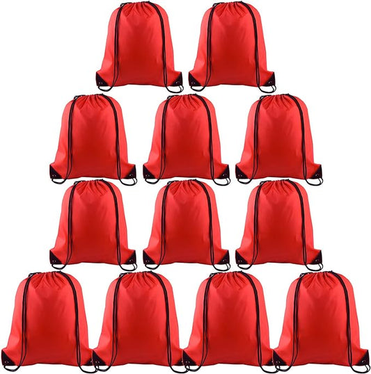 KUUQA 12 Pcs Drawstring Backpack Bags Sport Gym Sack Cinch Bags Bulk for School Traveling and Storage (Red)
