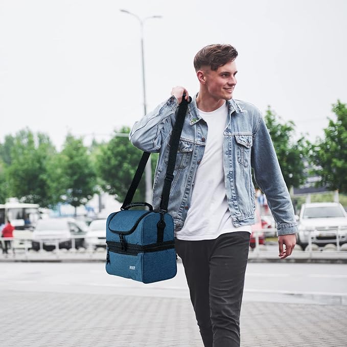 MIER Adult Lunch Box Insulated Lunch Bag Large Cooler Tote Bag for Men, Women, Double Deck Cooler (Teal Blue, Large)