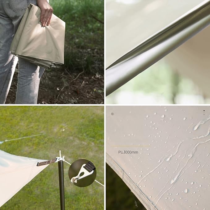 Puraville Camping Tarp Waterproof, Hammock Rain Fly Tent Tarp - 10 10 ft Rectangle Lightweight Camping Tarps, Portable Rain Fly for Camping Backpacking (Khaki)