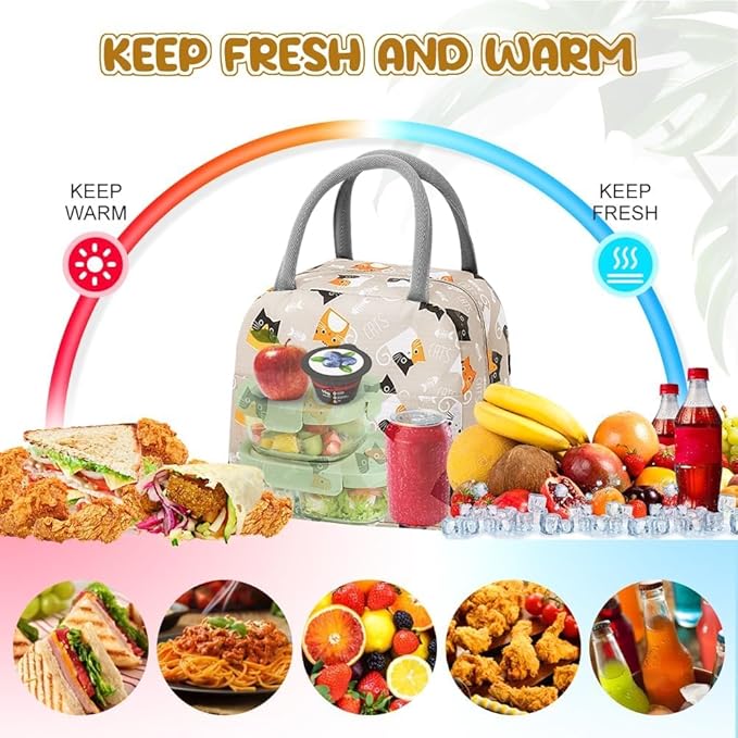 Cute Lunch Bag for Women, Insulated Lunch Bag for Men, Leakproof Thermal Lunch Box Cool Bag for Work, Picnic, Outdoor- Light Coffee