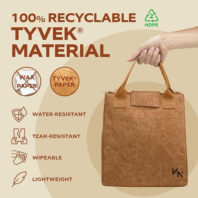 VonNova Insulated Lunch Box for Women, 7L Capacity, Leakproof Lunch Tote Bag, Durable Lunchbox made from Cork Material, Adult Cooler Bag for Work, Picnic, Travel and more (Cork)