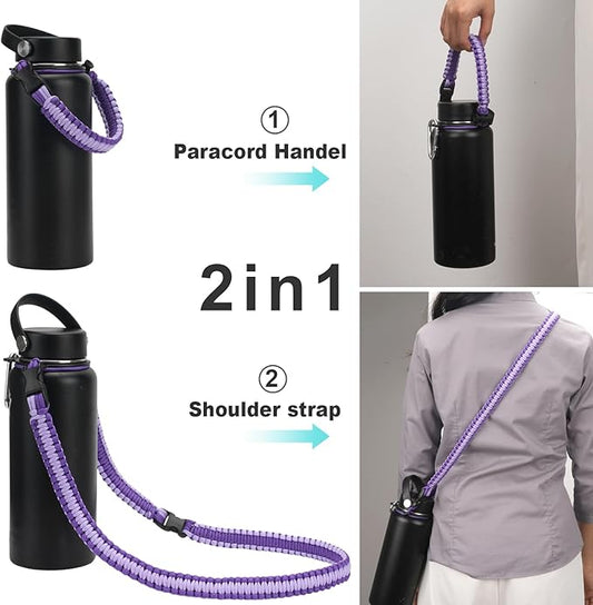 Wongeto Paracord Handle Carrier Holder with Shoulder Strap,Compatible with Hydro Flask Wide Mouth Water Bottles
