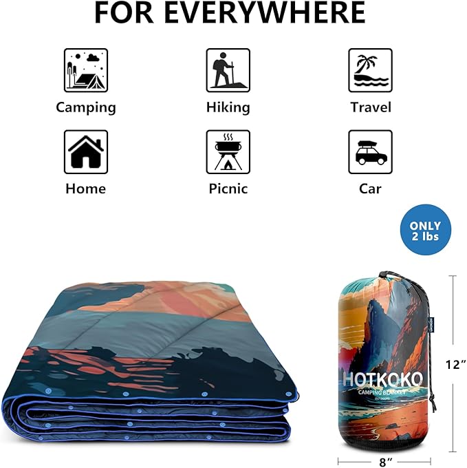 Camping Blanket,Lightweight Down Alternative Puffy Printed Camping Blanket Packable Outdoor Blanket for Camping,Traveling, Stadium, Hiking, Picnics