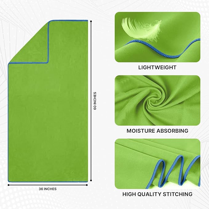 Microfiber Towel 60” by 36” for Camping, Yoga, Gym, Travel - Highly Absorbent Cleaning Cloth, Quick Drying Lightweight Material - Lint Free, Scratch Free Towels Washable and Reusable