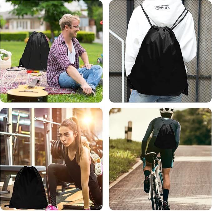Black Drawstring Bags 28 PCS Drawstring Backpack Bulk String Backpack Cinch Bag Sackpack for Men Women Gym (Black)