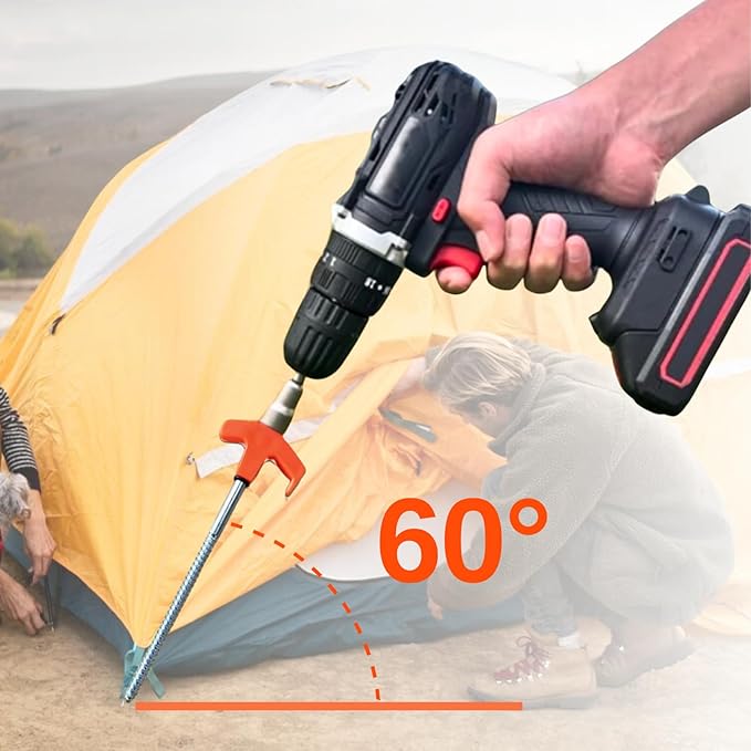 8" Screw in Tent Stakes - Ground Anchors Screw in, Screw in Tent Stakes Heavy Duty, Tent Pegs Camping Stakes, Metal Threaded Tent Spikes, Screw Tent Stakes with Hex Sleeves (12Pcs+Box Orange)