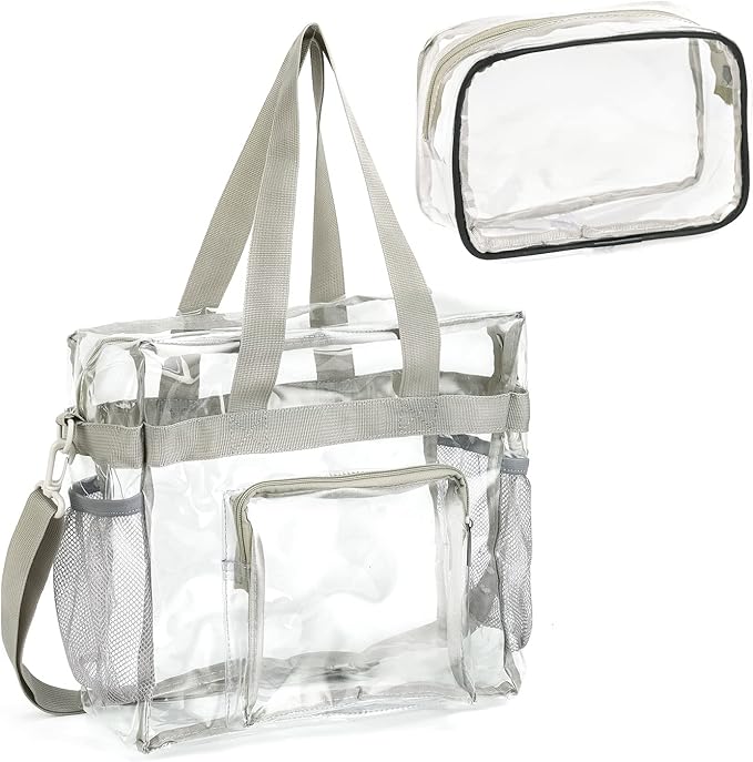 Valleycomfy 2Pcs Clear bags Stadium Approved, Security Travel & Gym Clear Stadium Bags for Work,Sports & Concerts -12 x12 x6