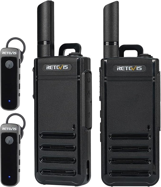 Retevis RB39P Bluetooth Walkie Talkies, Wireless Two Way Radios with Earpiece, FRS, Ultra-Slim, Mini Size, Type-C, VOX, for Camping, Hiking, Biking(2 Pack)