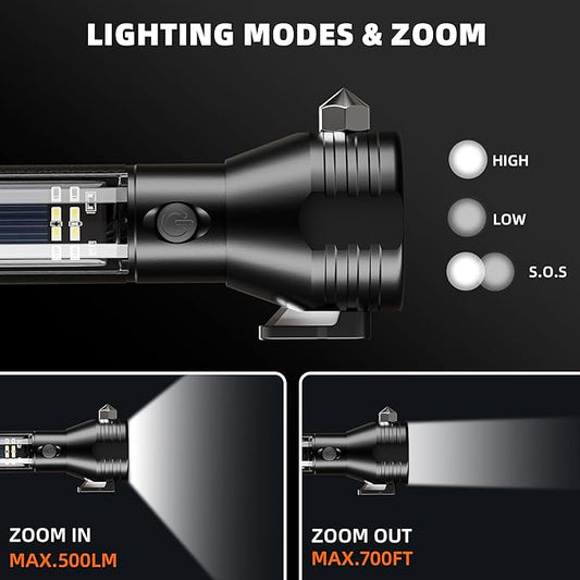Otdair Solar/Rechargeable LED Flashlight, Multi Function Ultra Bright Flashlight, Emergency Strobe Light, USB-C Rechargeable, 5 Modes for Outdoor, Camping, Hiking, 2Pack