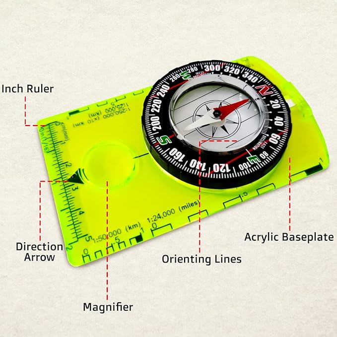 Posinly Advanced Orienteering Compass - Survival Whistle, Map Reading Field Compass for Camping, Hiking & Navigation, Great for Kids