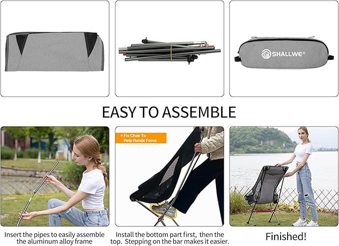 Camping Chairs, All Aluminum Frame Portable Folding Camp Chair for Adults, Heavy Duty High Back Collapsible with Built-in Pillow, Side Pocket, Carry Bag for Backpacking, Hiking, Beach