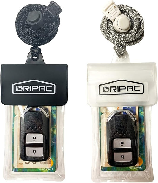 DRIPAC Waterproof Car Key FOB Case Waterproof Wallet Waterproof Holder Pouch For Key ID Badge Credit Card Money（Black+White）