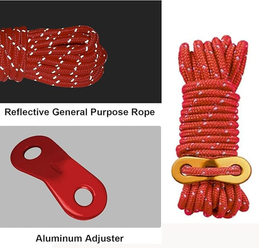 6 Pack 4mm Outdoor Guy Lines Tent Cords Reflective Canopy Wind Rope Lightweight Camping Rope with Aluminum Guylines Adjuster for Tent Tarp, Canopy Shelter, Camping, Hiking,red (Color)