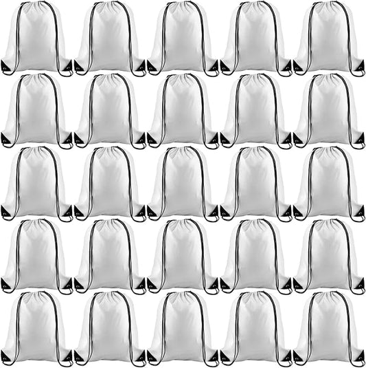 KUUQA 100Pcs White Drawstring Backpack Bag Bulk Drawstring Bags String Bags Storage Gym Backpack for Sport Gym Traveling