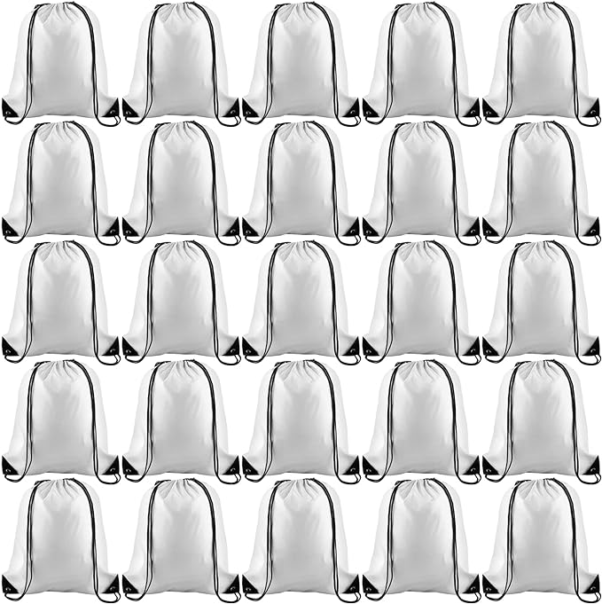 KUUQA 50Pcs White Drawstring Backpack Bulk Drawstring Bags String Bags Storage Bags Gym Backpack for Sport Gym Traveling