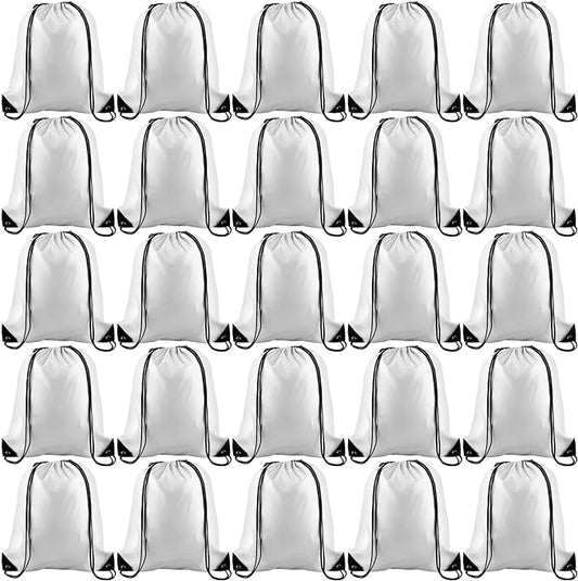 KUUQA 50Pcs White Drawstring Backpack Bulk Drawstring Bags String Bags Storage Bags Gym Backpack for Sport Gym Traveling