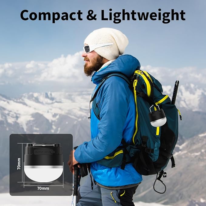 LED Camping Lantern Rechargeable, 1000LM Portable Tent Light with 12 RGB Lighting Modes, Power Bank, Waterproof, Mini Flashlight with Magnetic Base for Emergency, Power Outages, Hiking, Home