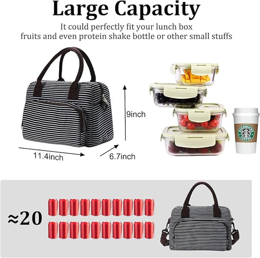 Lunch Bag for Women Men Insulated Reusable Large Lunch Box Adult Striped Leakproof Portable Cooler Tote Bags for Work Picnic
