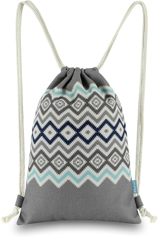 Drawstring Backpack Bohemia Style String Bag Canvas Beach Sport Daypack
