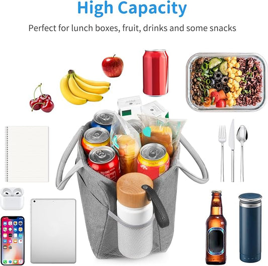 Lunch Bag Lunch Box for Women Men Reusable Insulated Cooler Lunch Tote Bags, Leakproof Cute LunchBag Large Capacity for Work Travel Picnic,Grey