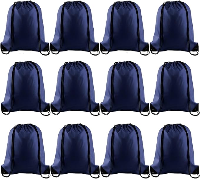KUUQA 12Pcs Drawstring Backpack Bags Bulk Navy Blue Drawstring Bag Foldable Gym Bag Sports Cinch Sack String Backpack Storage Bags for Women Men Shopping Gym Travel Sports
