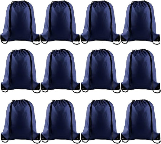 KUUQA 12Pcs Drawstring Backpack Bags Bulk Navy Blue Drawstring Bag Foldable Gym Bag Sports Cinch Sack String Backpack Storage Bags for Women Men Shopping Gym Travel Sports