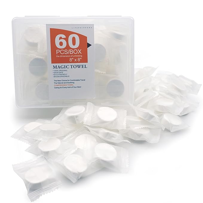 Mini Compressed Towels are Expandable Towels,Compressed Towel Tablets can be Travel Compressed Facial Towels,Camping Compressed Towelettes,Home Beauty Wipes-Soft, Durable,Thickened Reusable(60PCS)
