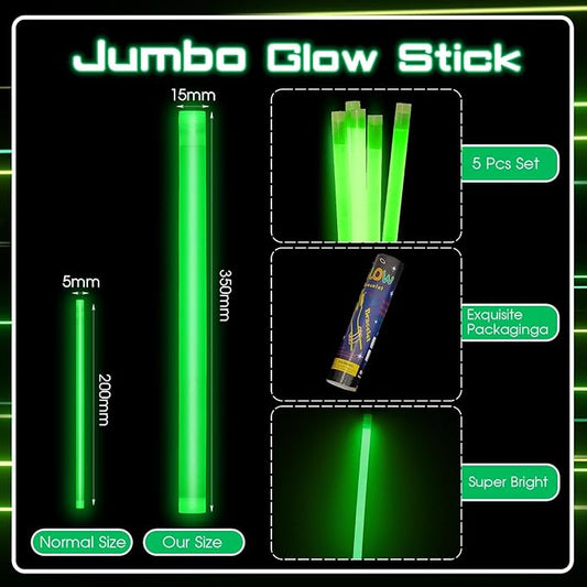 Lewtemi 5 Pcs Large Glow Sticks, 14 Inch Jumbo Light up Sticks Holiday Colorful Sticks Emergency Glow in The Dark Party Supplies for Camping, Halloween, New Year