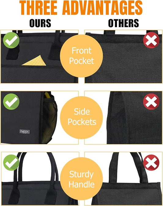 Fmeida Black Lunch Bag For Men Women Insulated Lunch Bags Waterproof Thermal Lunch Box Bag With Front Side Interior Pockets Reusable Lunch Kit