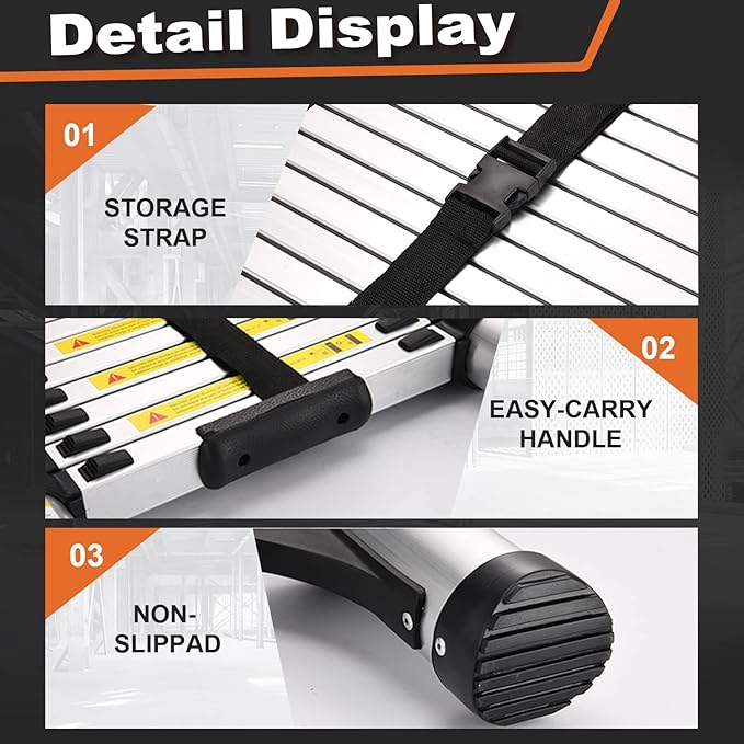 Telescoping Ladder, SocTone 10.5 FT Aluminum Lightweight Extension Ladder with 2 Triangle Stabilizers, Heavy Duty 330lbs Max Capacity, Multi-Purpose Collapsible Ladder for Household or Outdoor Work