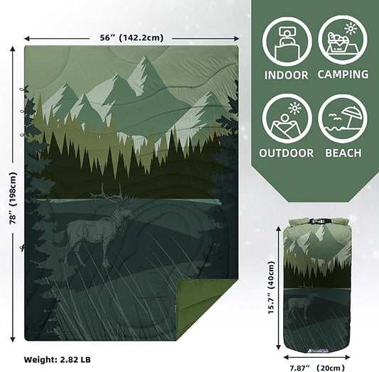 Outdoor Puffy Camping Blanket, Lightweight Windproof Warm Stadium Blanket, Packable Travel Camping Quilt for Cold Weather, Hiking, Backpacking, Sleeping, Hammock, Adventure 78"x 56"
