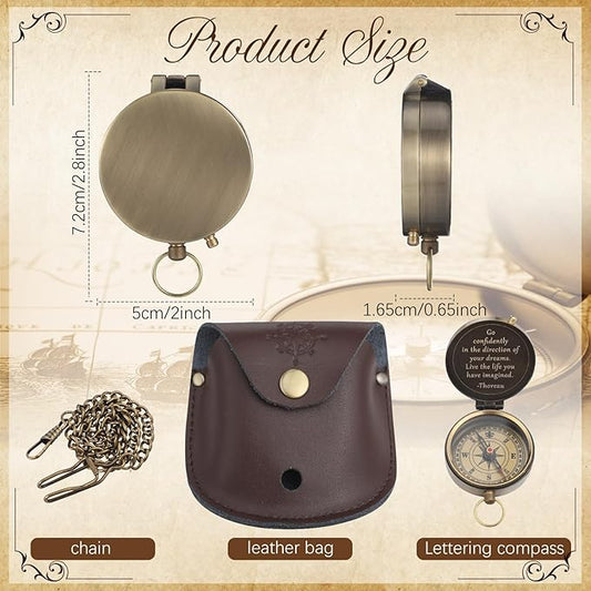 Kanayu 2 Pcs Compass Graduation Gift Compass with Stamped Leather Case and Leather Journal Notebook High School College Graduation Gifts for Him